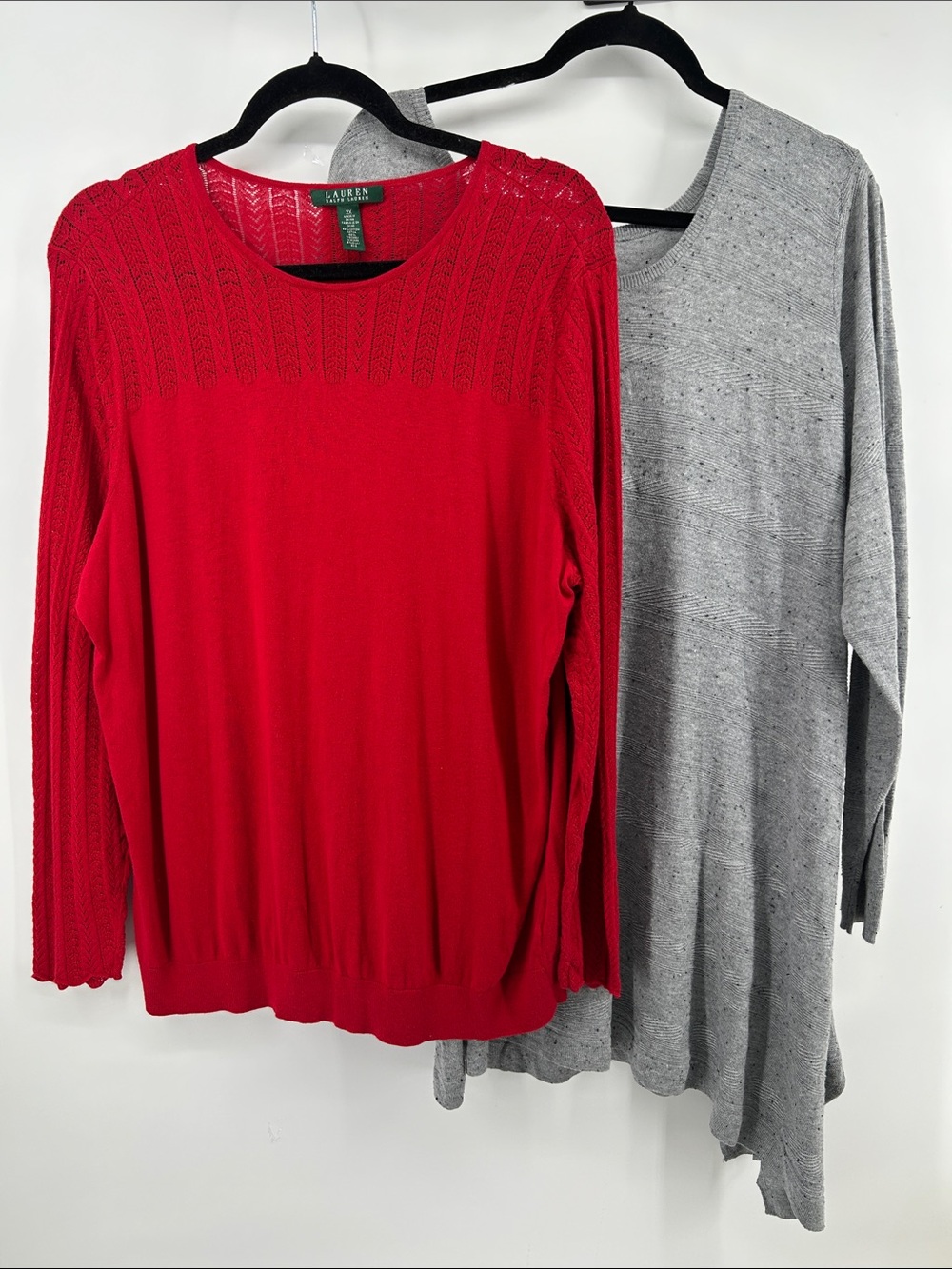 Lauren Ralph Lauren Red Knit Sweater & Apt.9 Gray Lightweight Tunic Women 2X